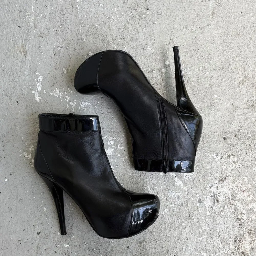 Stuart Weissman agree, platform, patent leather and leather booties